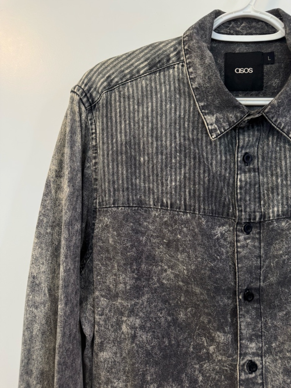 ASOS Washed Gray Striped Yoke Button-Up Shirt Jacket